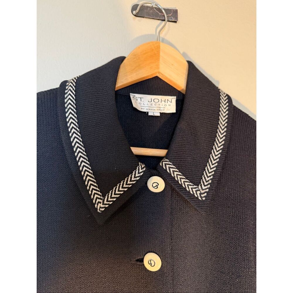 St. John Size L Santana Knit Longline Blazer Jacket Black Old Money Quiet Luxury - Picture 8 of 15
